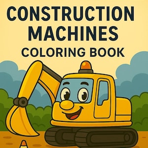 Construction Vehicles Coloring Book for Kids Ages 3–5 – 22 Printable Pages – Excavator, Dump Truck, Crane, Bulldozer – Instant PDF