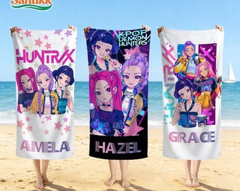 Personalized Beach Towel,Kpop Anime Girl Beach Towel,Huntrix Towel,Rumi Mira Towel For Kid Daughter,Kpop Demon Hunter,Anime Girl Summer Gift