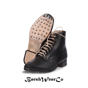 German M37 Blackened Ankle Boots, Handmade Black Leather Military Ankle Boots with Hobnail Sole | Vintage Reenactment Combat Boots
