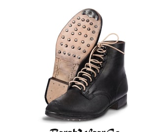 German M37 Black Leather Ankle Boots: Handmade Hobnail Combat Reenactment