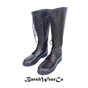 Handmade Black Leather Tall Lace-Up Boots: Military, Cosplay, Gothic
