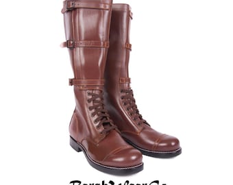 US Army M40 Cavalry Boots: Brown Leather, 3-Buckle, Reenactment Cosplay