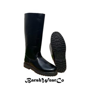 German Officer Black Leather Jackboots – Handcrafted Black Leather Tall Equestrian Riding Boots With Durable Rubber Sole – Historical Boots