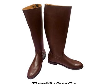 Handmade Brown Leather Riding Boots: Tall Cavalry Style, Reenactment