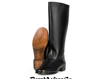 Handmade German Officer Riding Boots: Black Leather Equestrian Boots