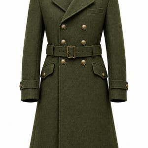 German Military Greatcoat, Olive Green Wool Officer Coat, Double Breasted Historical Long Coat, Historical Uniform, Reenactment & Cosplay