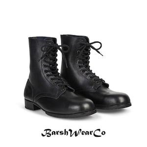 German Black Leather Combat Boots | Vintage Military Style Lace-Up Ankle Boots | Handmade Durable Rubber Sole Army Boots for Men & Women