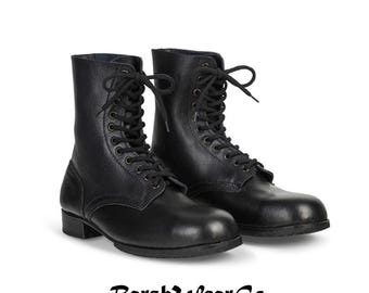 German Leather Combat Boots: Vintage Military Style, Handmade Rubber Sole