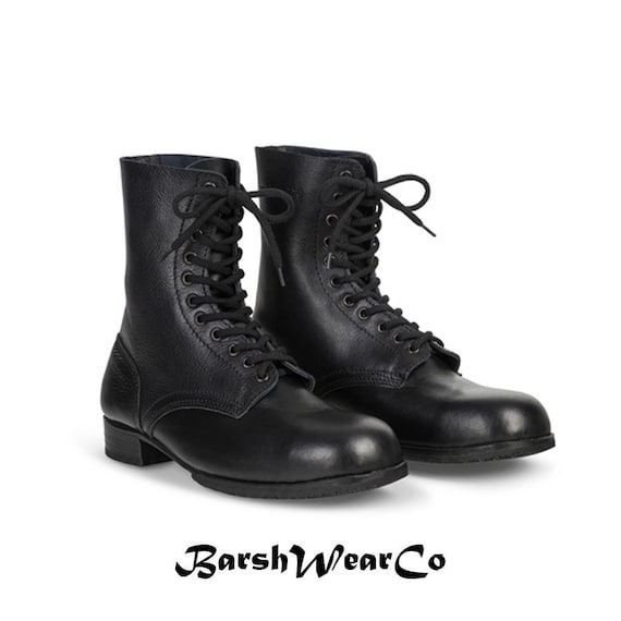 German Leather Combat Boots: Vintage Military Style, Handmade Rubber Sole