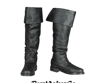 Handmade Black Leather Pirate Boots: Men's Renaissance Costume Jackboots
