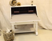 Antique Painted White Secretary Desk Drop Front Cottage Shabby Chic Distressed Gray Interior White Exterior Computer Office Desk