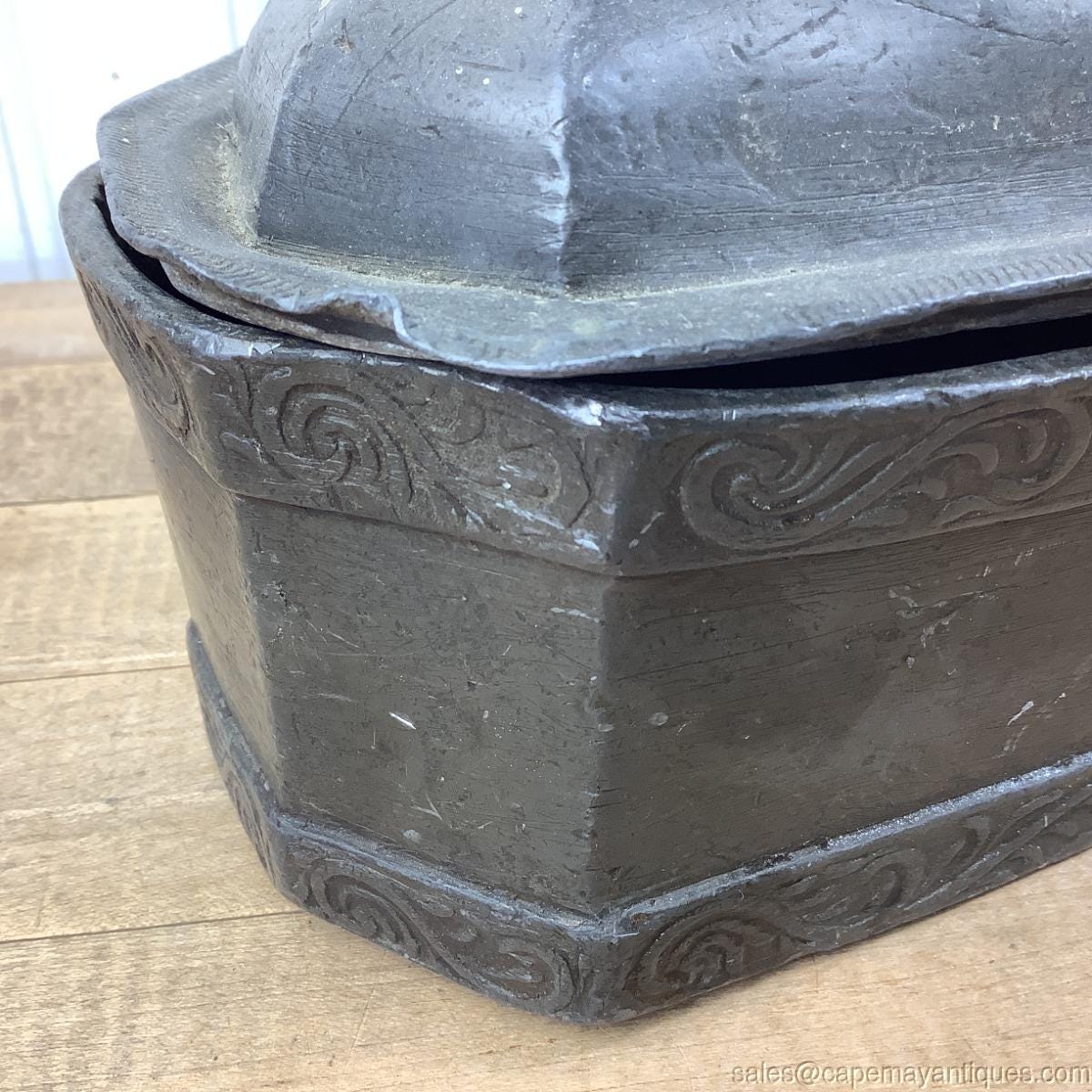 18th C Lead Tobacco Box Jar Figural Head Lid