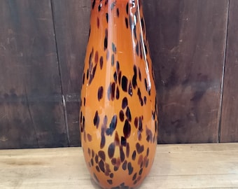 Leopard Art Glass Vase Tortoise Shell Large 15" Tall Modern Contemporary Design