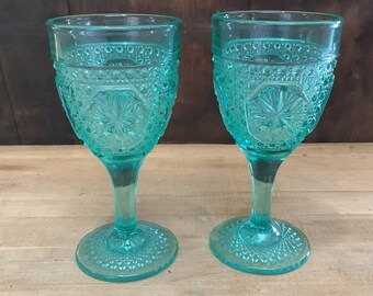 2 Imperial Glass OH Mogul Variant Water Glasses Goblets Light Green 6.5" Tall