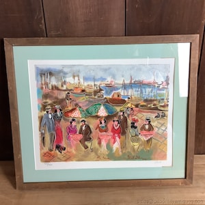 Meo Del Plata Argentina Signed Numbered Print Artwork Colorful Seaside Village