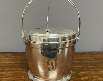 Silverplate Ice Bucket MCM Modern Monogram D Apollo Bernard Rice Flip Hinge Lid