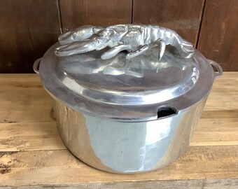 Lobster Stock Boil Pot Hand Made Mexico Heavy Aluminum Lobster Figure on Lid