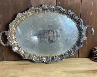 Heavy Silverplate Vintage Serving Tray BB Mark Barker Brothers Shell Scroll Dsg