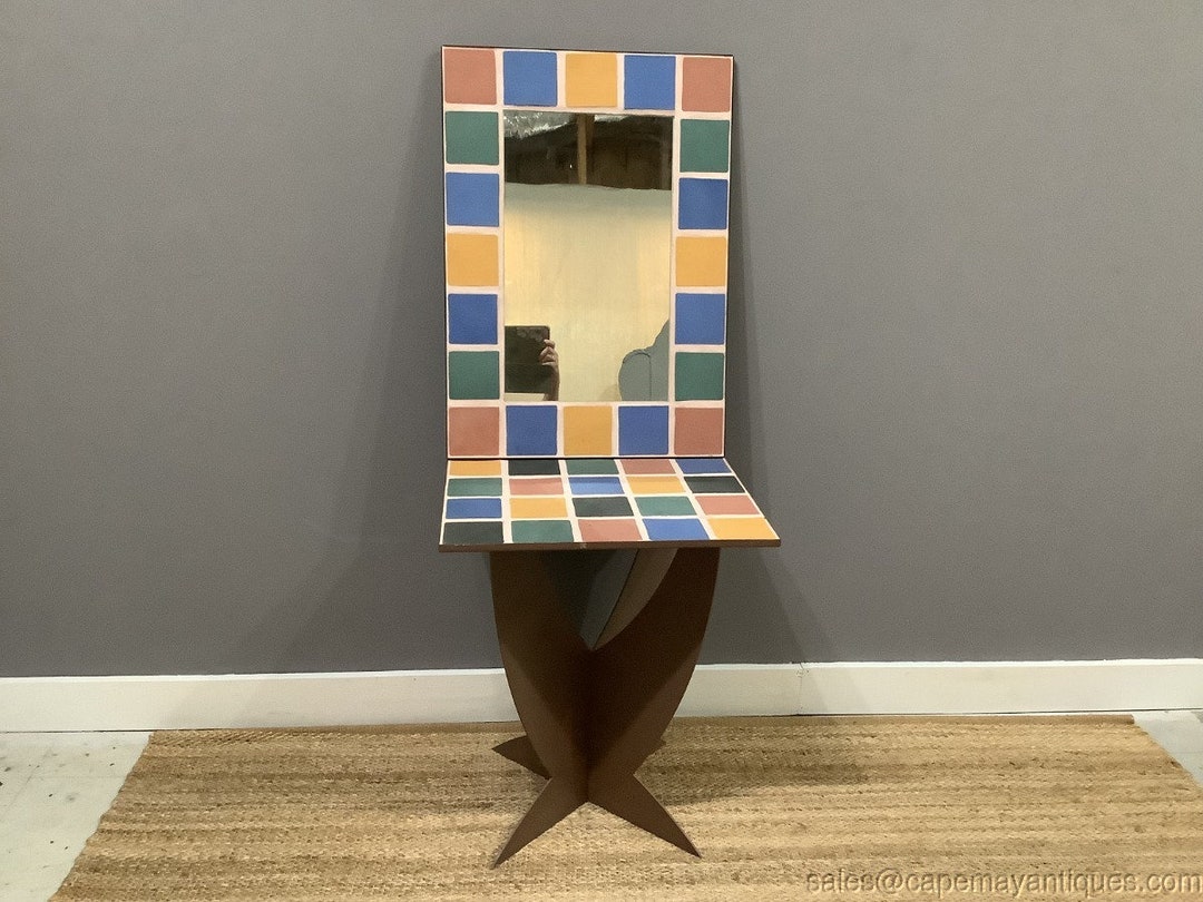 Mid Century Modern Tiled Iron Table & Mirror Set Pedro Gonzalez