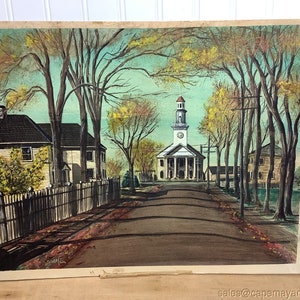 Drawing Colored Pencil Charcoal Quaint American Town Picket Fence State Building
