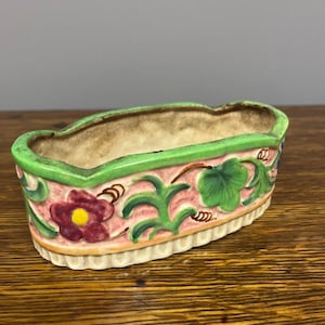 Vintage Ceramic Planter Japanese Majolica Cottagware Embossed Floral Bright