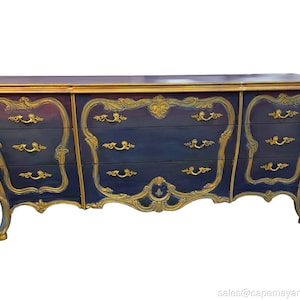 Vintage Bombay Triple Dresser Bohemian Eclectic Blue Gold Accents Layered Shades