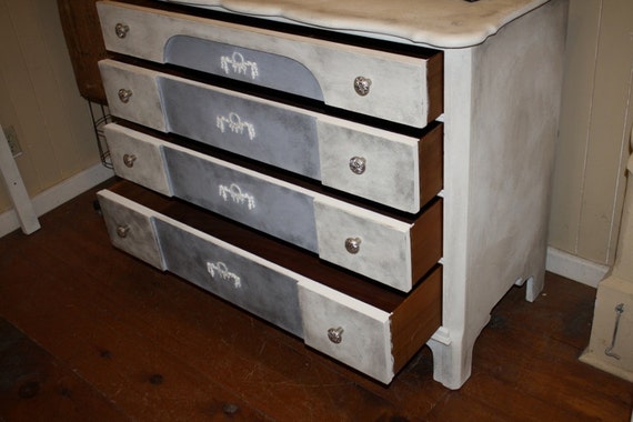 Shabby Chic Dresser Painted White Gray Black Floral Appliques Etsy