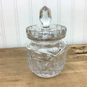 Crystal Condiment Jar w Lid Unmarked Elegant Glass