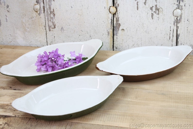 3 Hall Pottery Casserole Dishes Au Gratin Baking Dishes Green Etsy