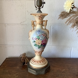 Antique Victorian Porcelain Bisque Lamp Hand Painted Floral Decor Filigree Base