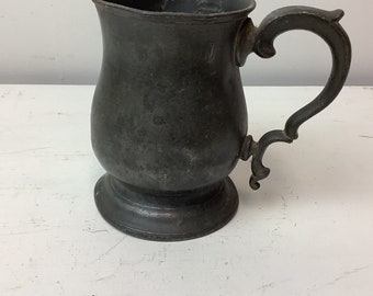 Antique Vintage Monogrammed Pewter Pint Tankard