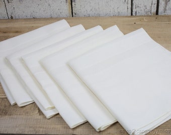 5 Cream Dinner Napkins Large Square 18" by 17" Open Checked Strips Damask Too