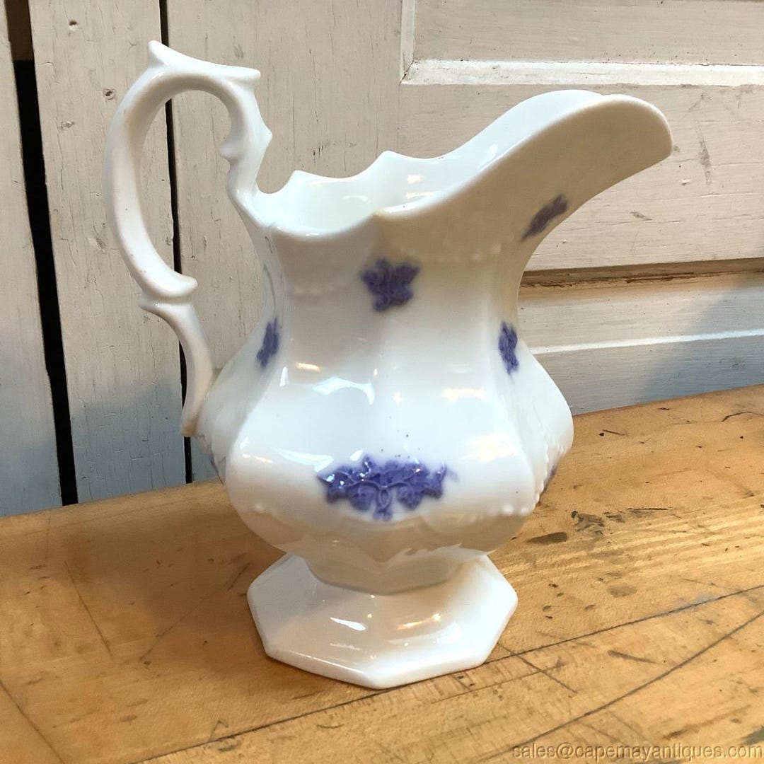 Antique Blue Chelsea Pitcher Jug Chelseaware Sprigware White Blue ...