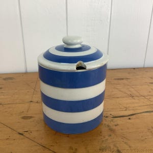 English Cornish Ware TG Green Company Blue & White Lidded Sugar Jar C1930