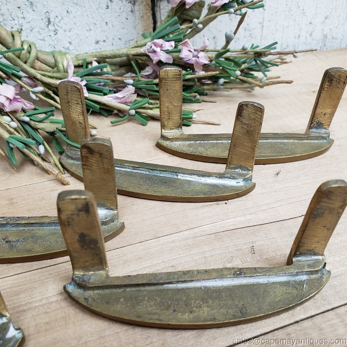 6 Brass Drawer Pulls Vintage Straight Line Inserts for Drawer Etsy