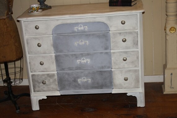 Shabby Chic Dresser Painted White Gray Black Floral Appliques Etsy