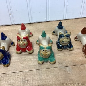 Vintage Foo Dog Chopstick Fork Knife Rest Holder Foo Dog Hand Painted Asian set