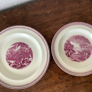Talerze obiadowe i na chleb Wedgwood Etruria Red & White Transferware Landscape Scene