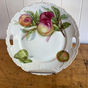 Antike Kuchen Dessert Servierplatte Tablett Servierplatte Pfirsiche Birnen Deutsch