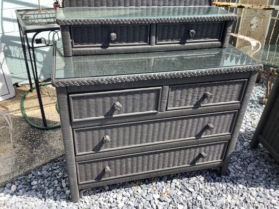 Henry Link Wicker Dresser W Detached Top Oval Mirror Drawers Etsy UK
