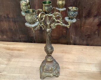 Vintage Brass or Bronze Candelabra 5 Light Candle Cups Neo Classic Rococo