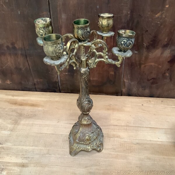 Vintage Brass or Bronze Candelabra 5 Light Candle Cups Neo Classic Rococo