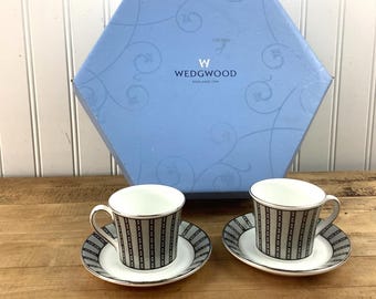 2 Brand New Wedgwood Contrasts Demitasse Teacups Saucer Set Boxed Set