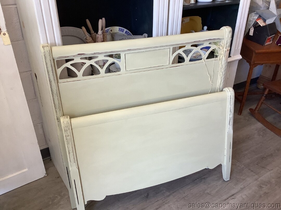 Antique Single Twin Headboard and Footboard Painted Light Sage Green