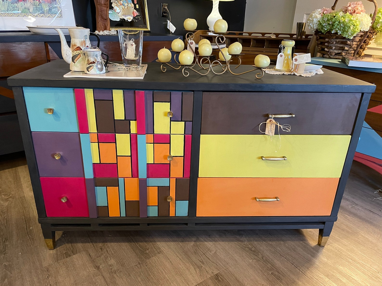 Mid Century Modern Dresser 6 Drawers Painted Multicolored Etsy