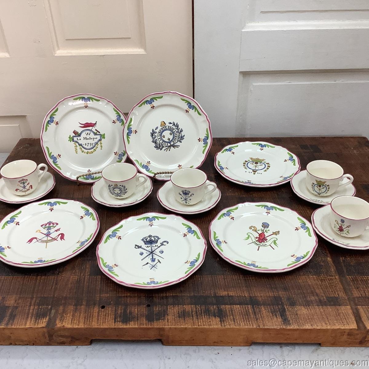フランスアンティーク　⑤Saint amand ラディネット サラディエset French Plates Cups Saucers Saint Amand Vintage Earthenware 16 Pcs