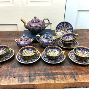 Antique Italian Majolica 15 Pce Tea Set Paolo Rubboli Signed Confronted Dragons
