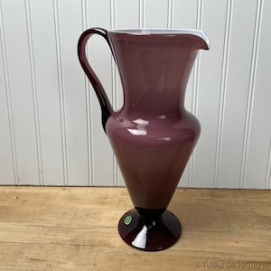 Vintage Venetian Art Glass Pitcher Balboa Amethyst Purple White Italian