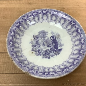Antique Mulberry Purple Large Deep Saucer Davenport 1882 Urn in Garden 6&quot;