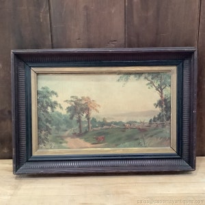 John R Key Wood&#39;s Amerikaanse chromen print koeien landschap weidepad ingelijst